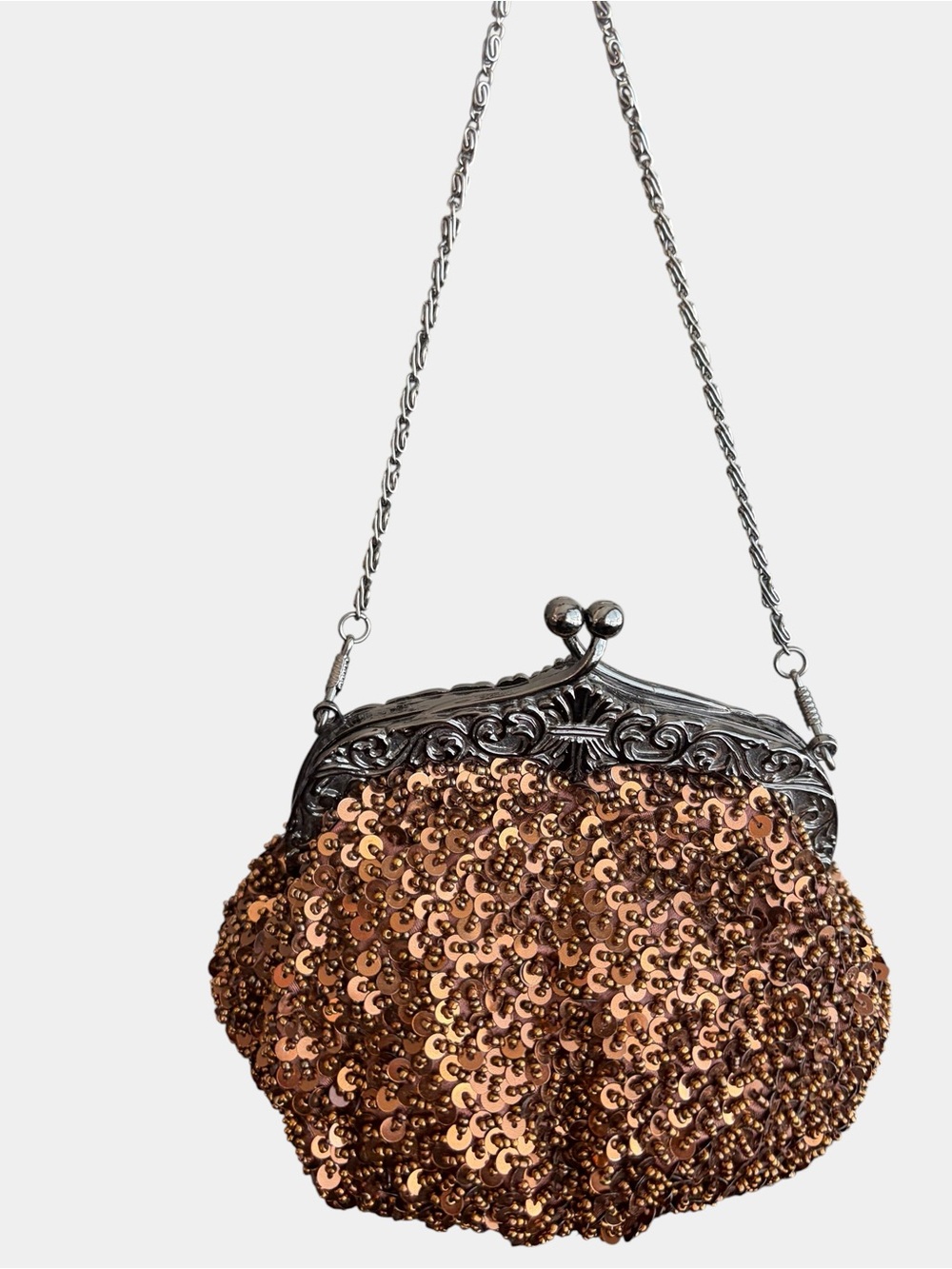 Copper Sequin Evening Bag with Kiss Lock Frame